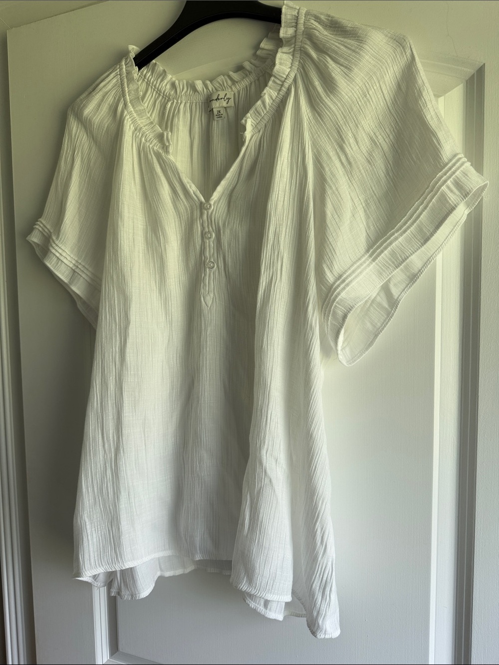 Wonderly White Ruffled Henley Tunic - Picture 5 of 9